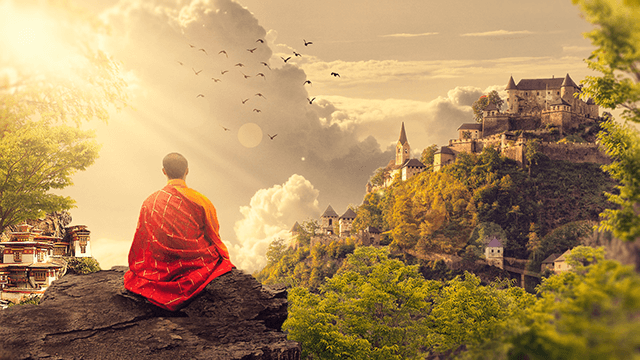 munkki meditoi vuoren päällä