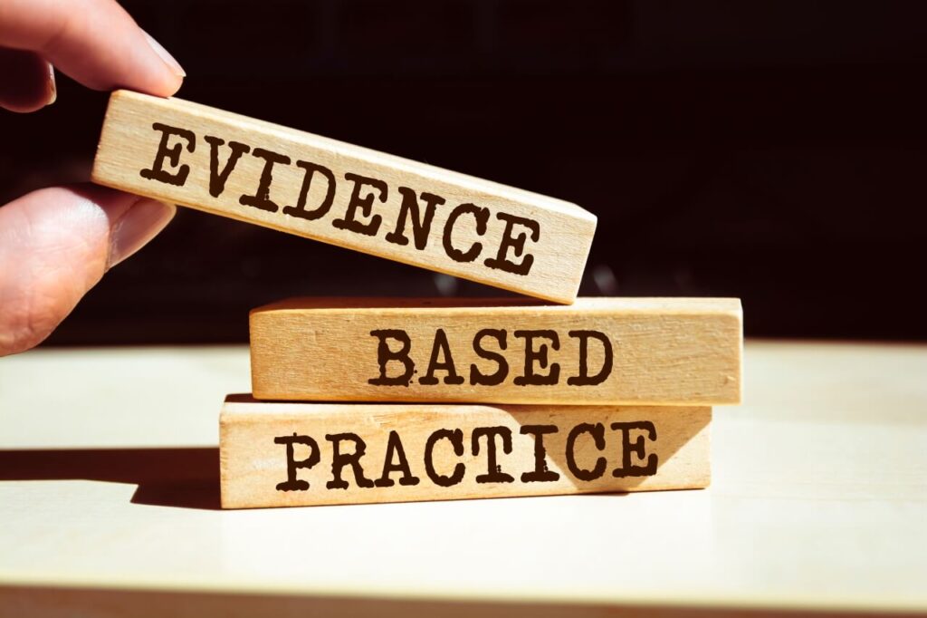 three wooden blocks that says evidence based practice